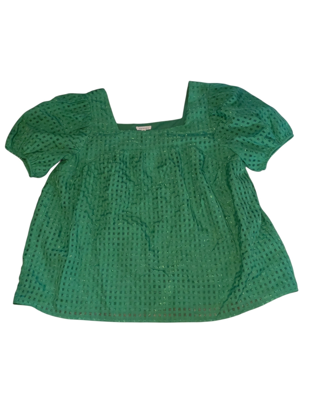 JODIFL Green Eyelet Square Neck Puff Sleeve Top